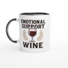 Vit mugg med trycket “Emotional Support Wine” och vinglasmotiv – rolig mugg med text för vinälskare