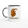 Vit mugg med illustration av en bock och texten “Stenbocken” – mugg med tryck för stjärntecknet Stenbocken